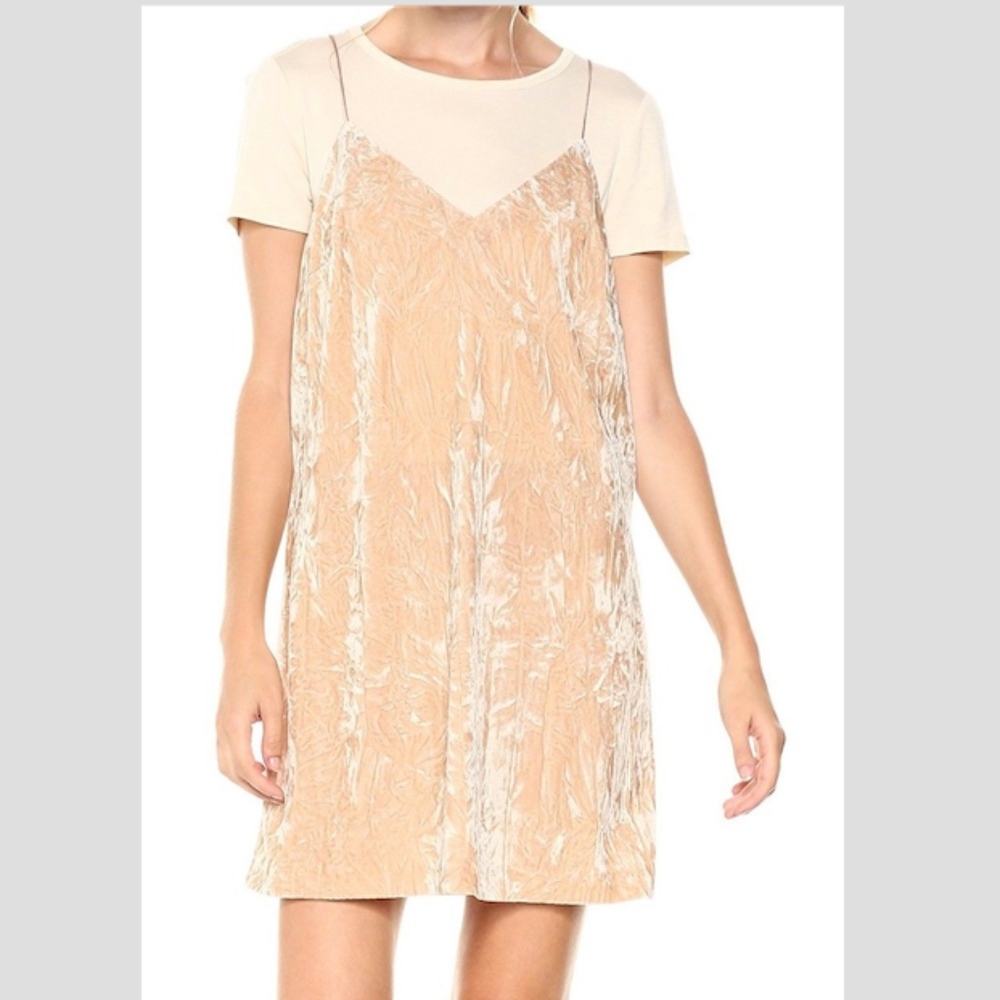 Kensie Beige Women's Velvet Layered V-neck Dress